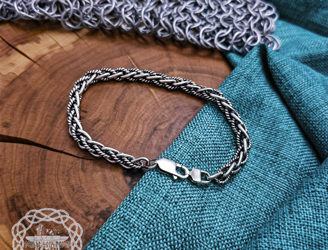 Sterling Silver Viking Bracelet. Handcrafted Braided Norse Replica.