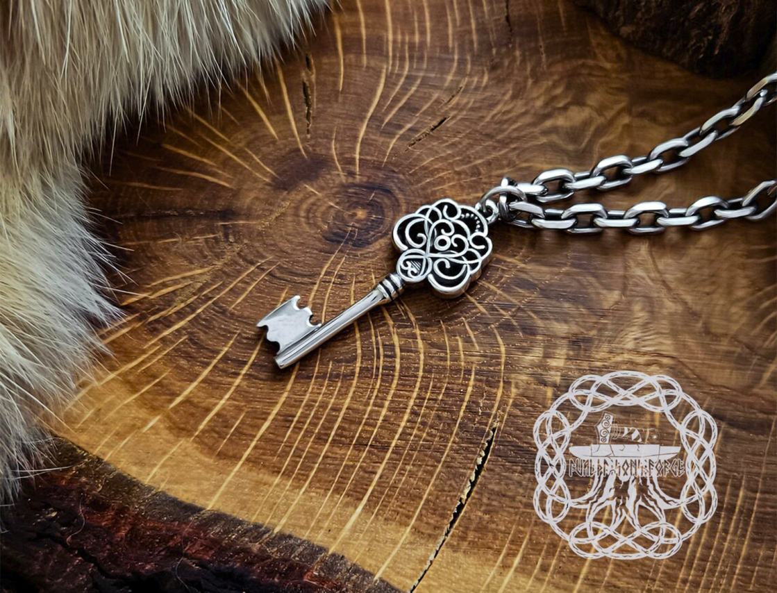 Sterling Silver Key Pendant. Handmade Elegant Charm Necklace.
