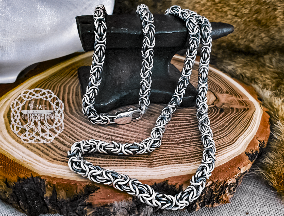 Sterling Silver Byzantine Necklace. Handmade Viking Chain.