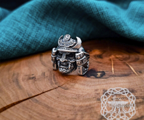 Handmade Sterling Silver Samurai Mask Ring. Artisan Japanese Design.