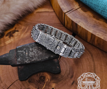 Sterling Silver Rune Bracelet with Cammin Casket Design. Handmade Viking Arm Ring.