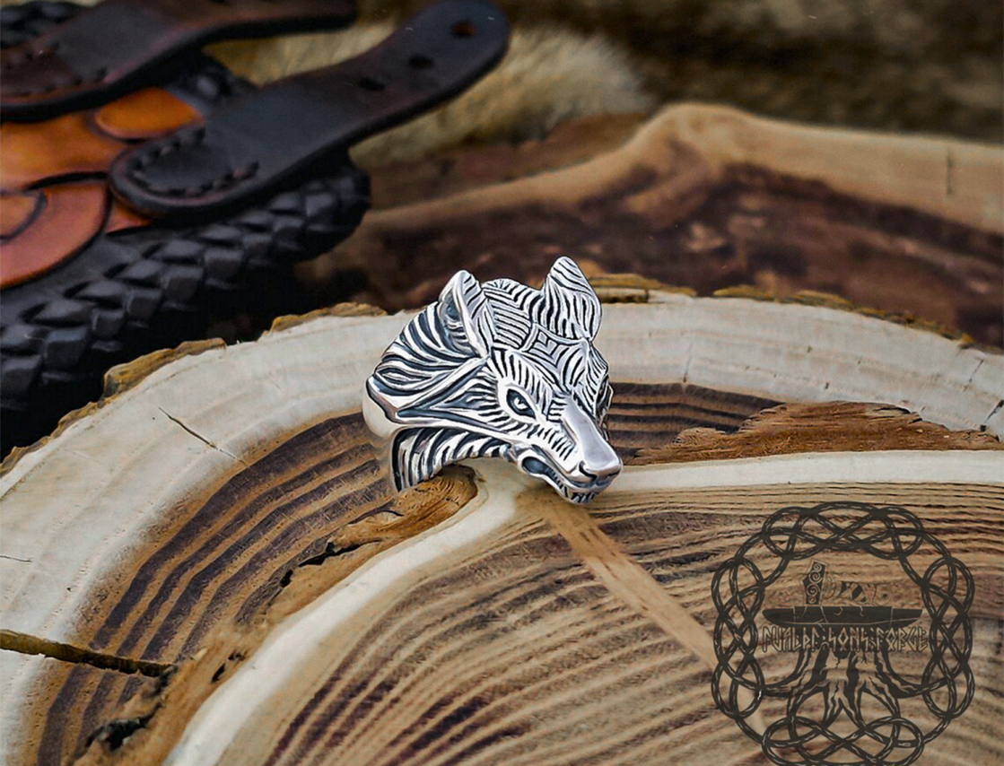 Sterling Silver Viking Wolf Ring. Artisan Norse Jewelry.