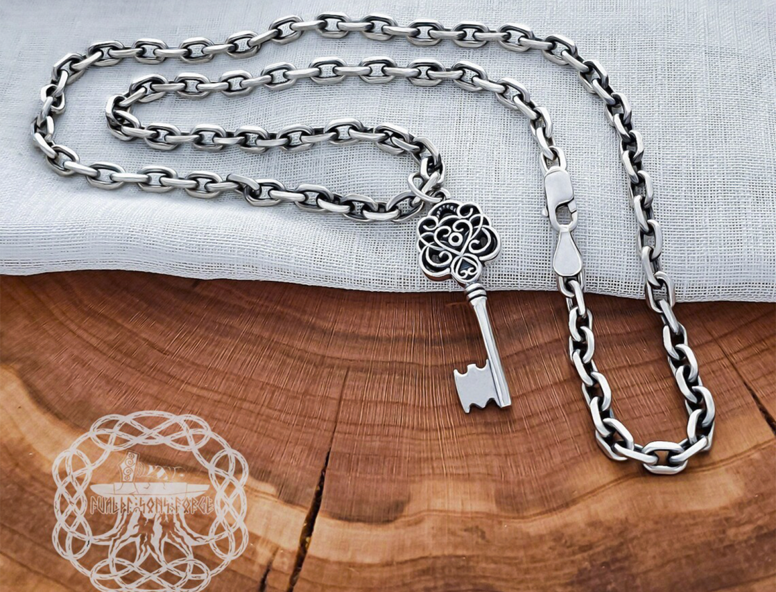 Handmade Sterling Silver Viking Anchor Chain Necklace