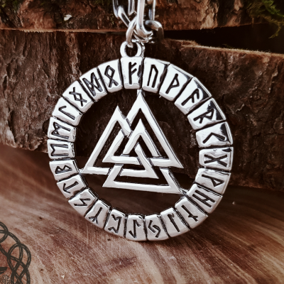 Handmade Sterling Silver Valknut Pendant. Norse Runic Necklace.
