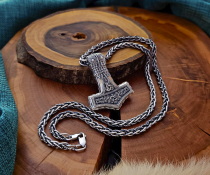 Sterling Silver Bredsatra Mjolnir Necklace. Viking Thor Hammer Pendant.