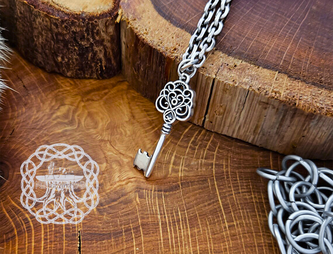 Sterling Silver Key Pendant. Handmade Elegant Charm Necklace.