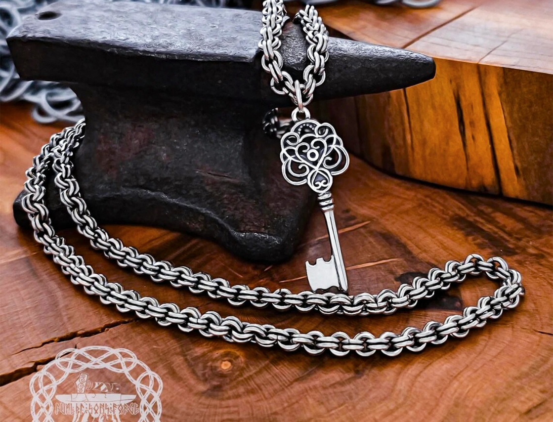 Sterling Silver Key Pendant. Handmade Elegant Charm Necklace.