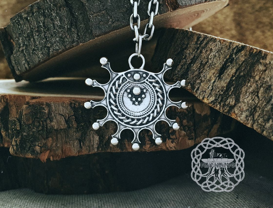 Handmade Sterling Silver Viking Lunula Pendant. Norse Jewelry Necklace.