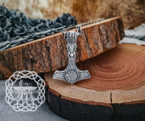 Viking Mjolnir Necklace with Helm of Awe. Sterling Silver Thor Hammer Pendant.