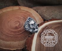 Handmade Sterling Silver Marine Skull Ring. Artisan Wind Rose and Anchor Design.