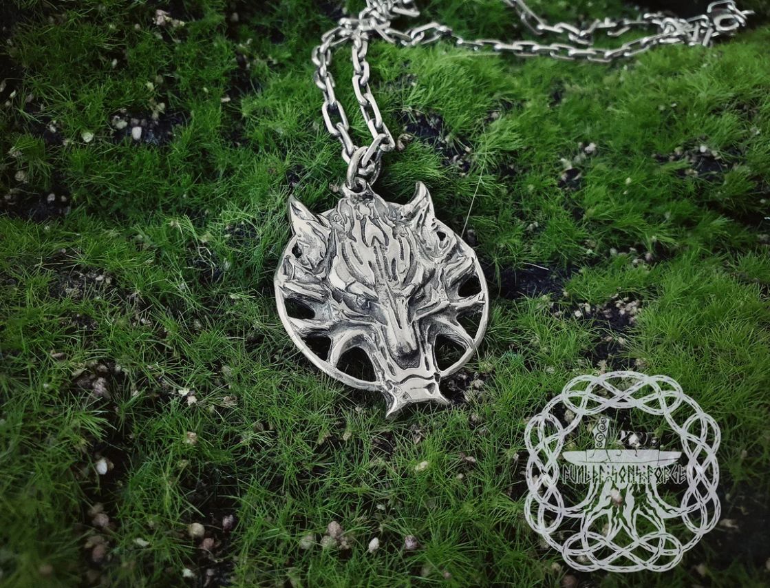 Handmade Sterling Silver Fenrir Pendant. Viking Wolf Necklace.