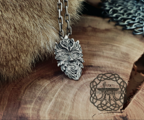 Sterling Silver Green Man Pendant. Handmade Celtic Necklace.