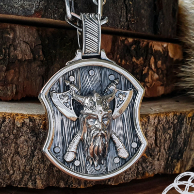 Handmade Sterling Silver Berserker Pendant. Viking Shield Necklace.