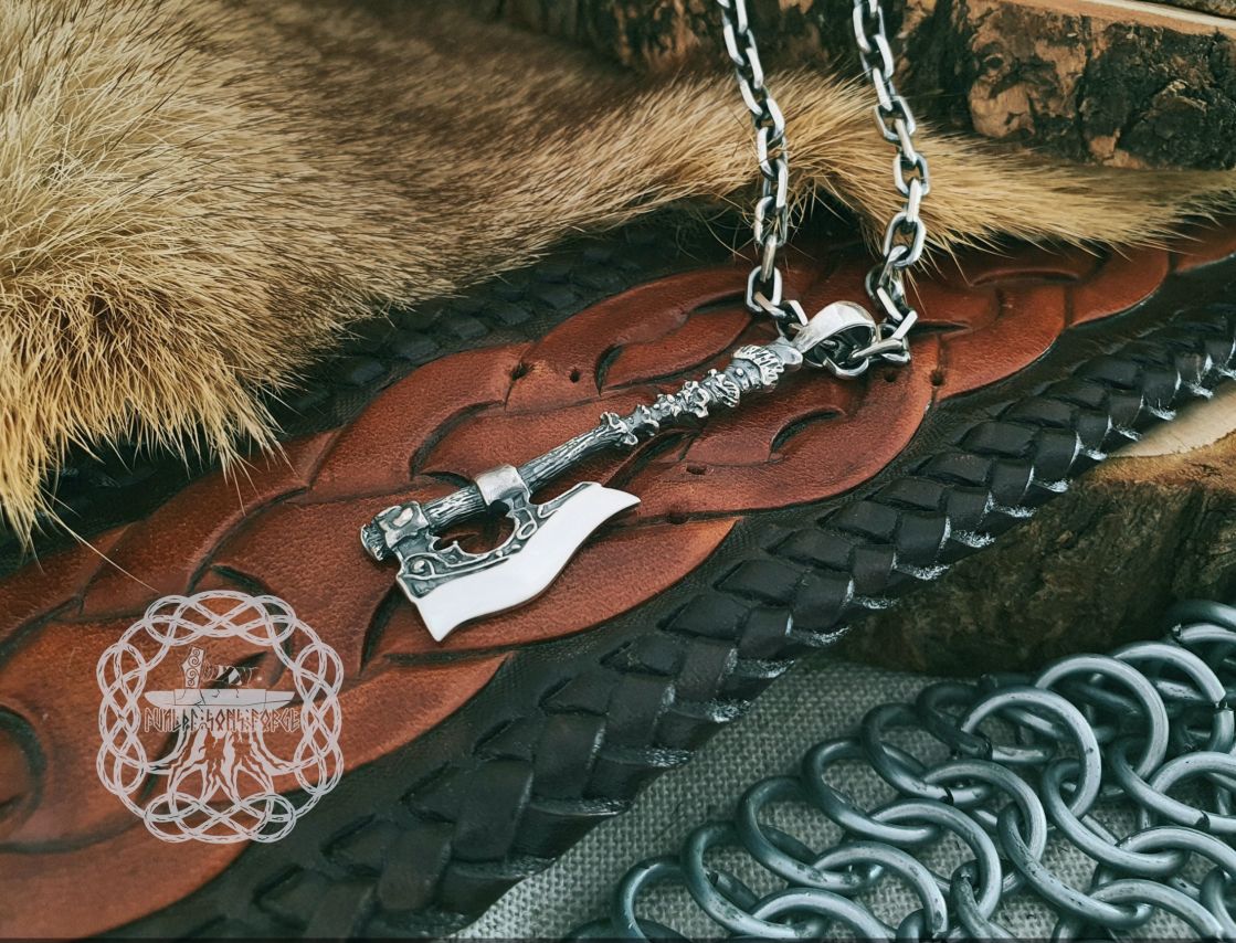 Norse Long Axe Pendant. Sterling Silver Viking Necklace.