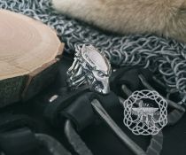 Handmade Sterling Silver Predator Mask Ring. Artisan Alien Design.
