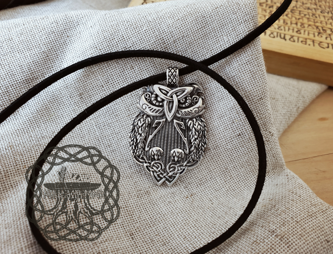 Sterling Silver Celtic Owl Necklace. Handmade Viking Jewelry.