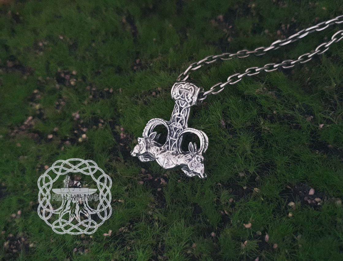 Goats Thor Hammer Pendant. Sterling Silver Viking Mjolnir Necklace.