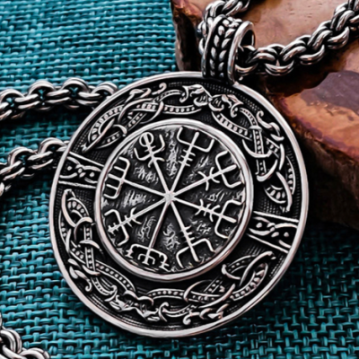 Handmade Sterling Silver Viking Vegvisir Pendant. Urnes Style Necklace.