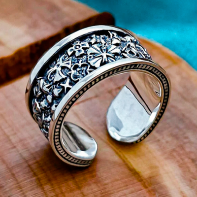 Sterling Silver Maltese Cross Ring. Handmade Floral Jewelry.