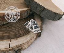 Handmade Sterling Silver Masonic Skull Ring. Freemason Biker Jewelry.