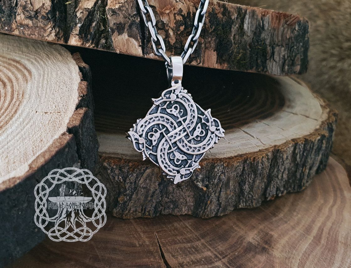 Handmade Sterling Silver Viking Dragon Pendant. Urnes Style Norse Jewelry.