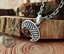 Handmade Sterling Silver Viking Lunula Pendant. Amulet Jewelry Necklace.