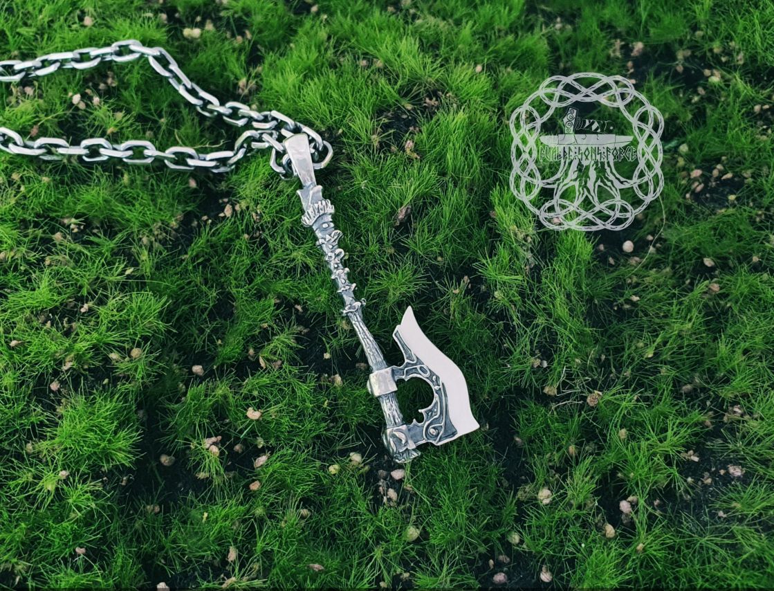 Norse Long Axe Pendant. Sterling Silver Viking Necklace.