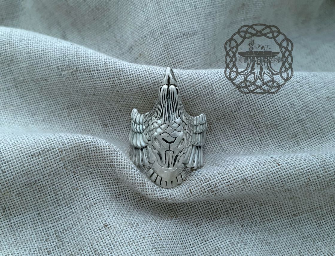 Handmade Sterling Silver Raven Ring. Norse Viking Animal Design.