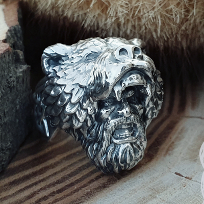 Handmade Sterling Silver Viking Berserker Ring. Norse Bear Jewelry.