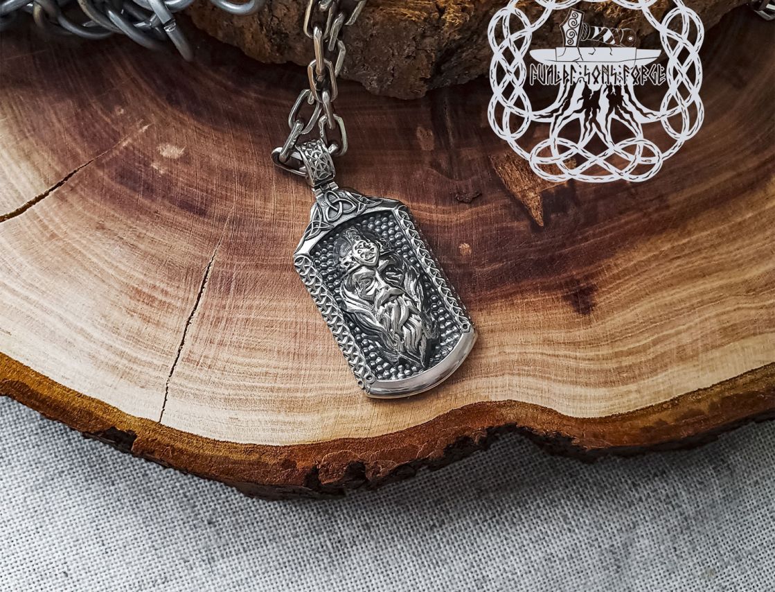 Handmade Sterling Silver Odin Pendant. Norse Viking Necklace.