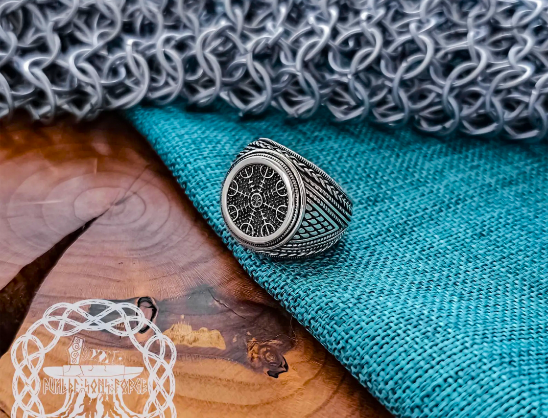 Sterling Silver Helm of Awe Ring. Artisan Handmade Viking Design.