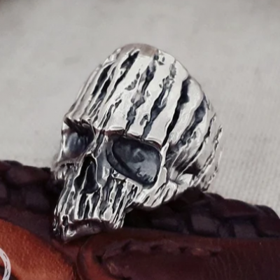 Handmade Sterling Silver Skull Mask Ring. Edgy Biker Jewelry.