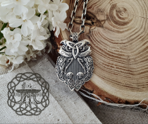 Sterling Silver Celtic Owl Necklace. Handmade Viking Jewelry.