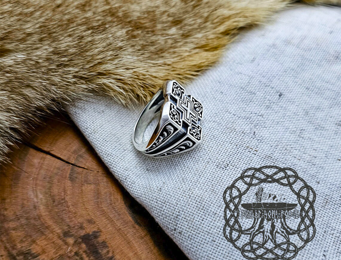 Sterling Silver Cross Statement Ring. Gothic Knight Jewelry.