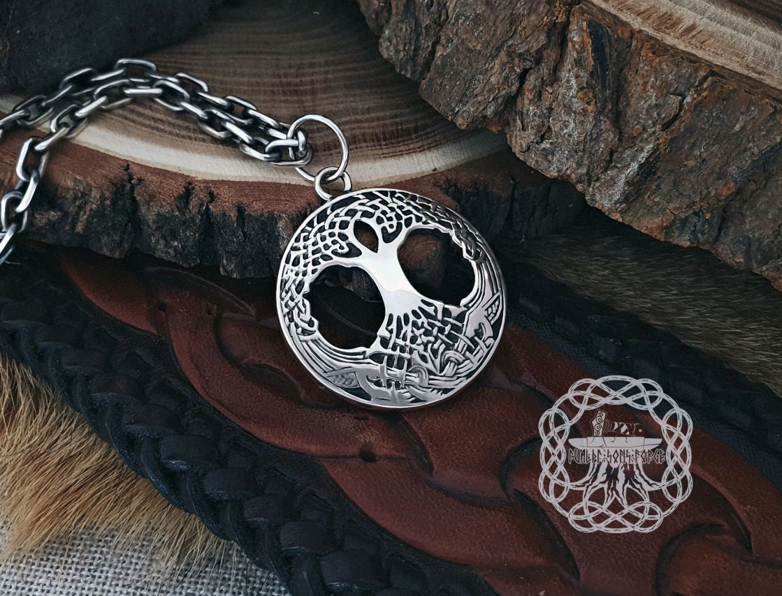 Handmade Sterling Silver Yggdrasil Pendant. Norse Viking Tree of Life Necklace.