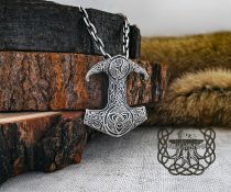 Sterling Silver Viking Thor Hammer Necklace. Mjolnir Pendant with Triquetra.