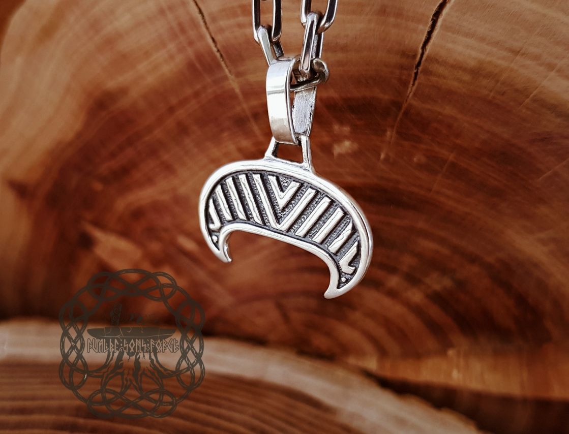 Handmade Sterling Silver Viking Lunula Pendant. Amulet Jewelry Necklace.