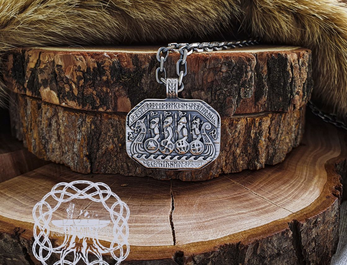 Sterling Silver Viking Longship Pendant. Handmade Drakkar Necklace.