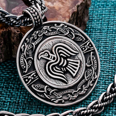 Handmade Sterling Silver Viking Raven Banner Pendant. Urnes Style Necklace.