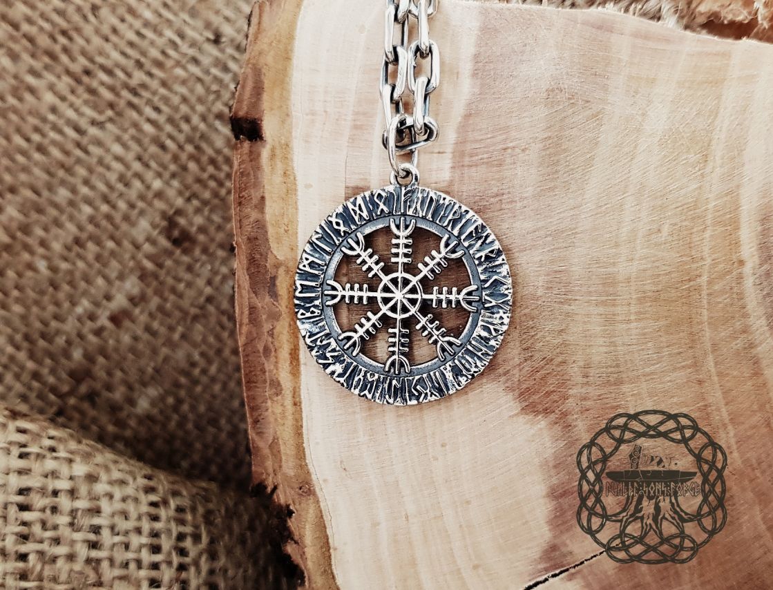 Handmade Sterling Silver Helm of Awe Pendant. Viking Aegishjalmur Necklace.