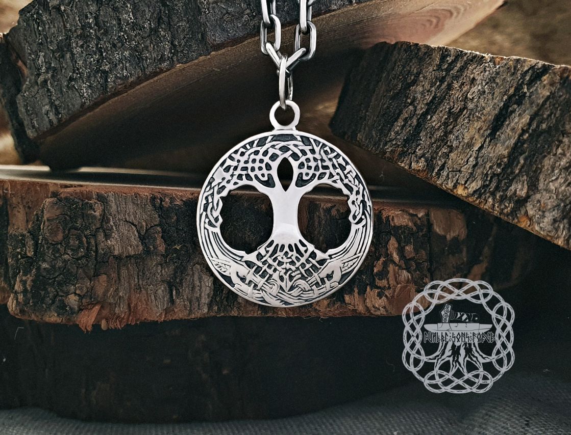 Handmade Sterling Silver Yggdrasil Pendant. Norse Viking Tree of Life Necklace.