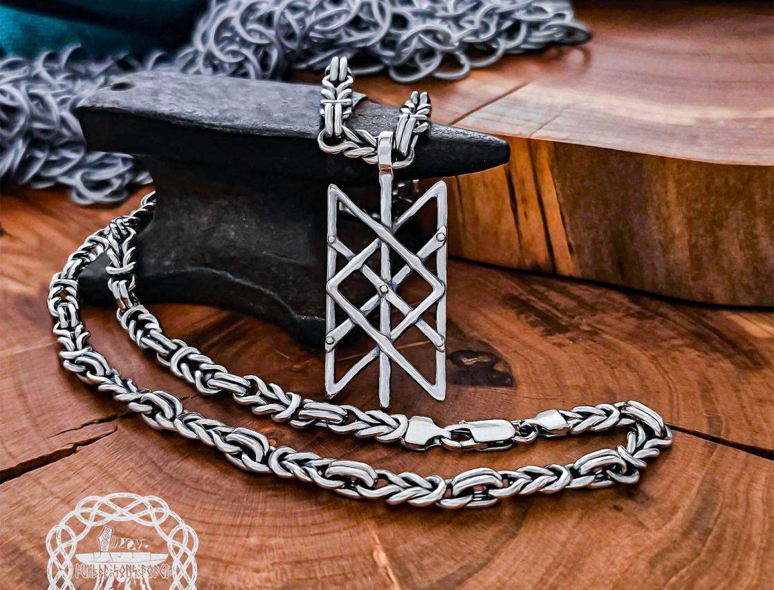 Handmade Sterling Silver Web of Wyrd Pendant. Viking Rune Necklace.