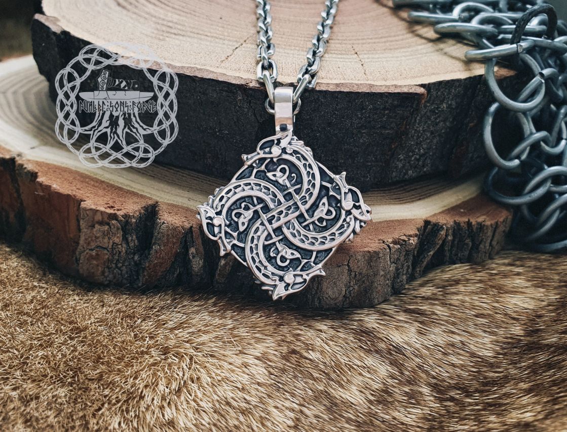 Handmade Sterling Silver Viking Dragon Pendant. Urnes Style Norse Jewelry.