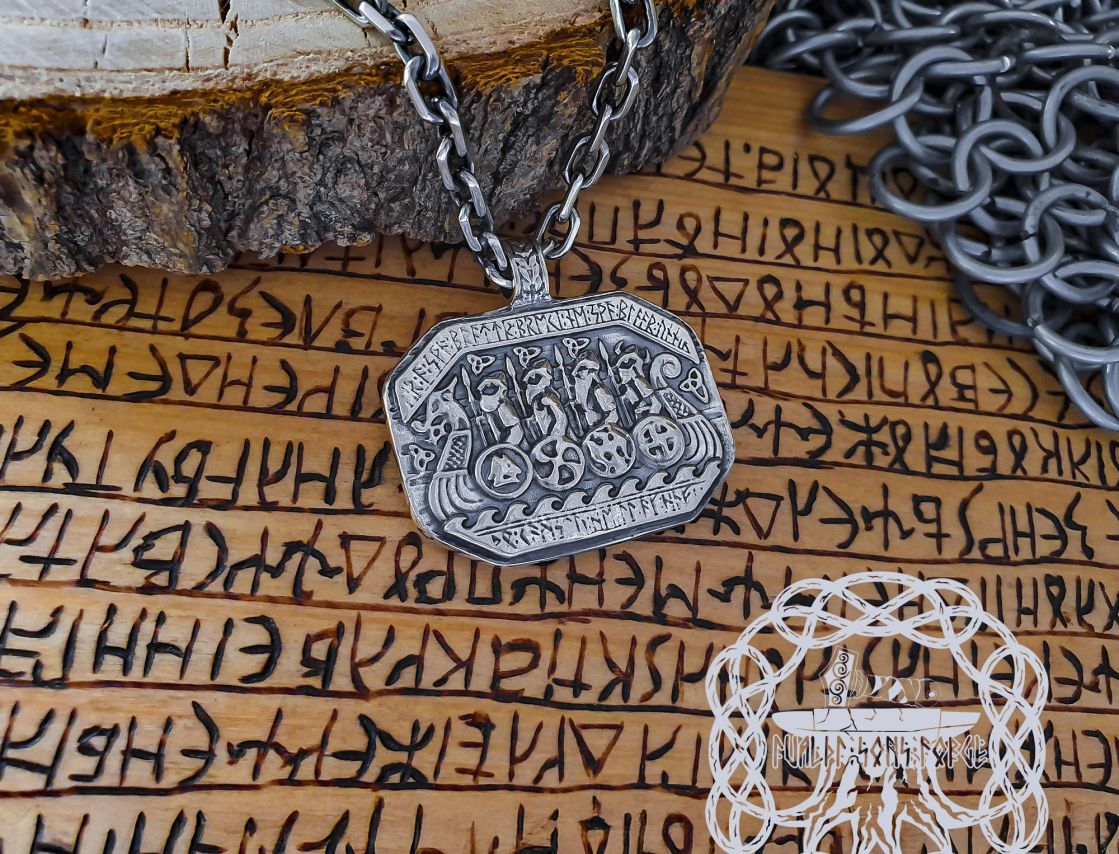 Sterling Silver Viking Longship Pendant. Handmade Drakkar Necklace.
