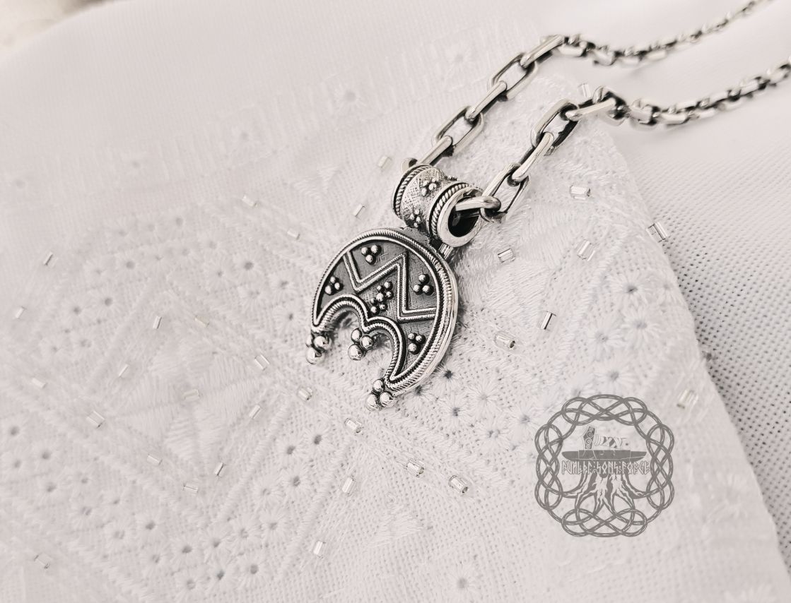Handmade Sterling Silver Viking Lunula Necklace. Womens Amulet Pendant.