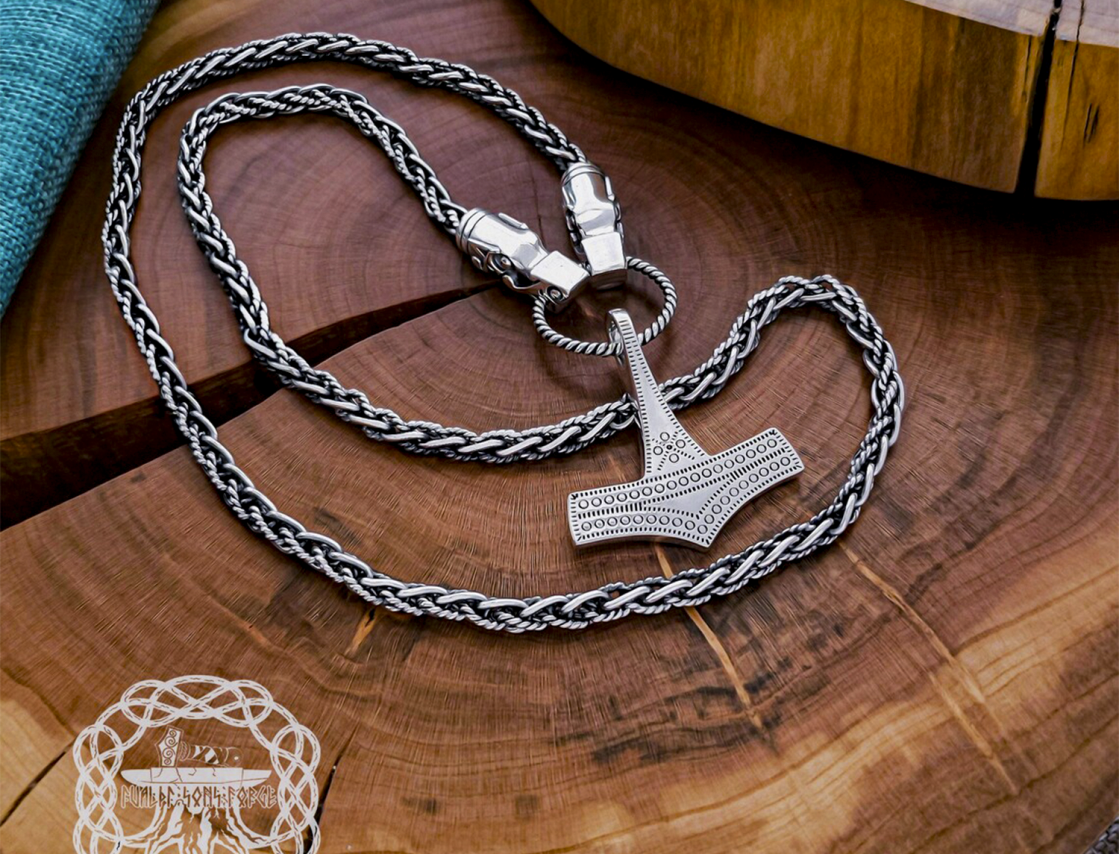 Sterling Silver Wolf Head Filigree Viking Chain. Gotland Replica Necklace.