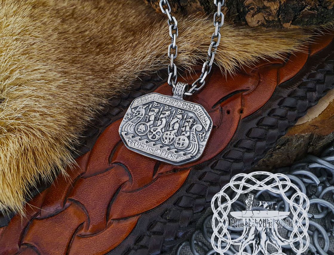 Sterling Silver Viking Longship Pendant. Handmade Drakkar Necklace.
