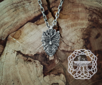 Sterling Silver Green Man Pendant. Handmade Celtic Necklace.