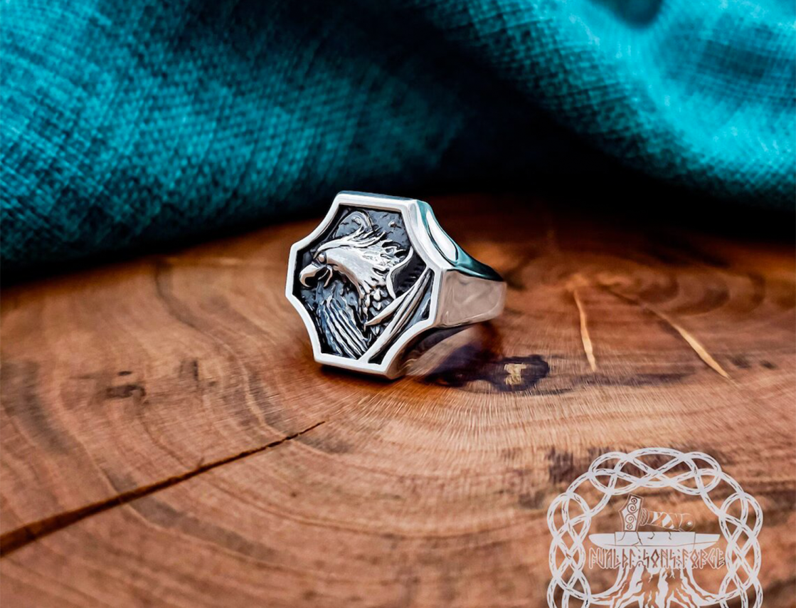 Sterling Silver Eagle Signet Ring. Handmade Animal Jewelry.
