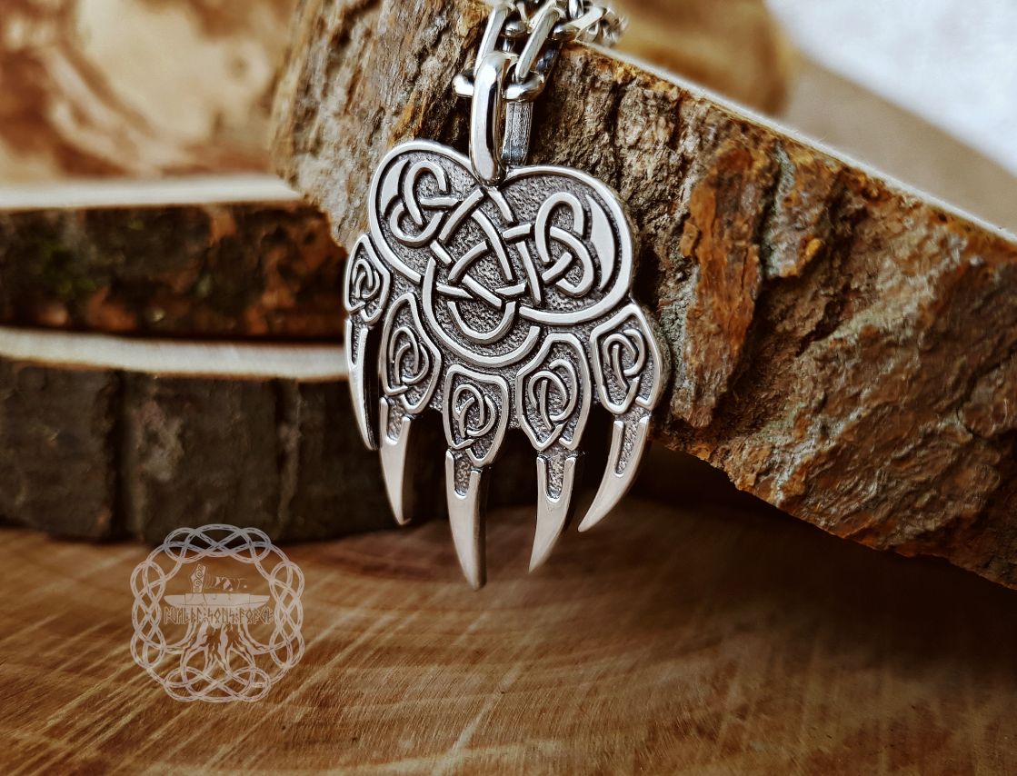 Sterling Silver Bear Paw Pendant. Viking Berserker Necklace.